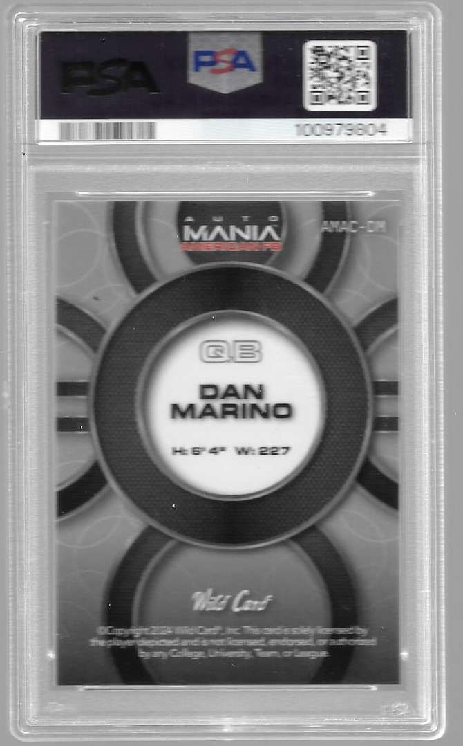 2024 Wild Card Auto Mania Dan Marino 19/25 PSA 8 American Flag Auto HOF