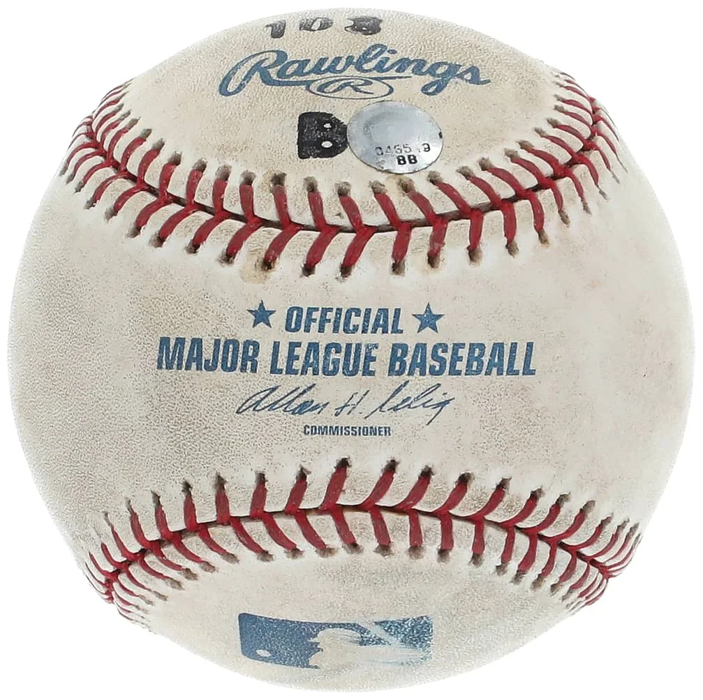 An official Major League Baseball, brand Rawlings, with red stitching and printed text, including the commissioner's signature.