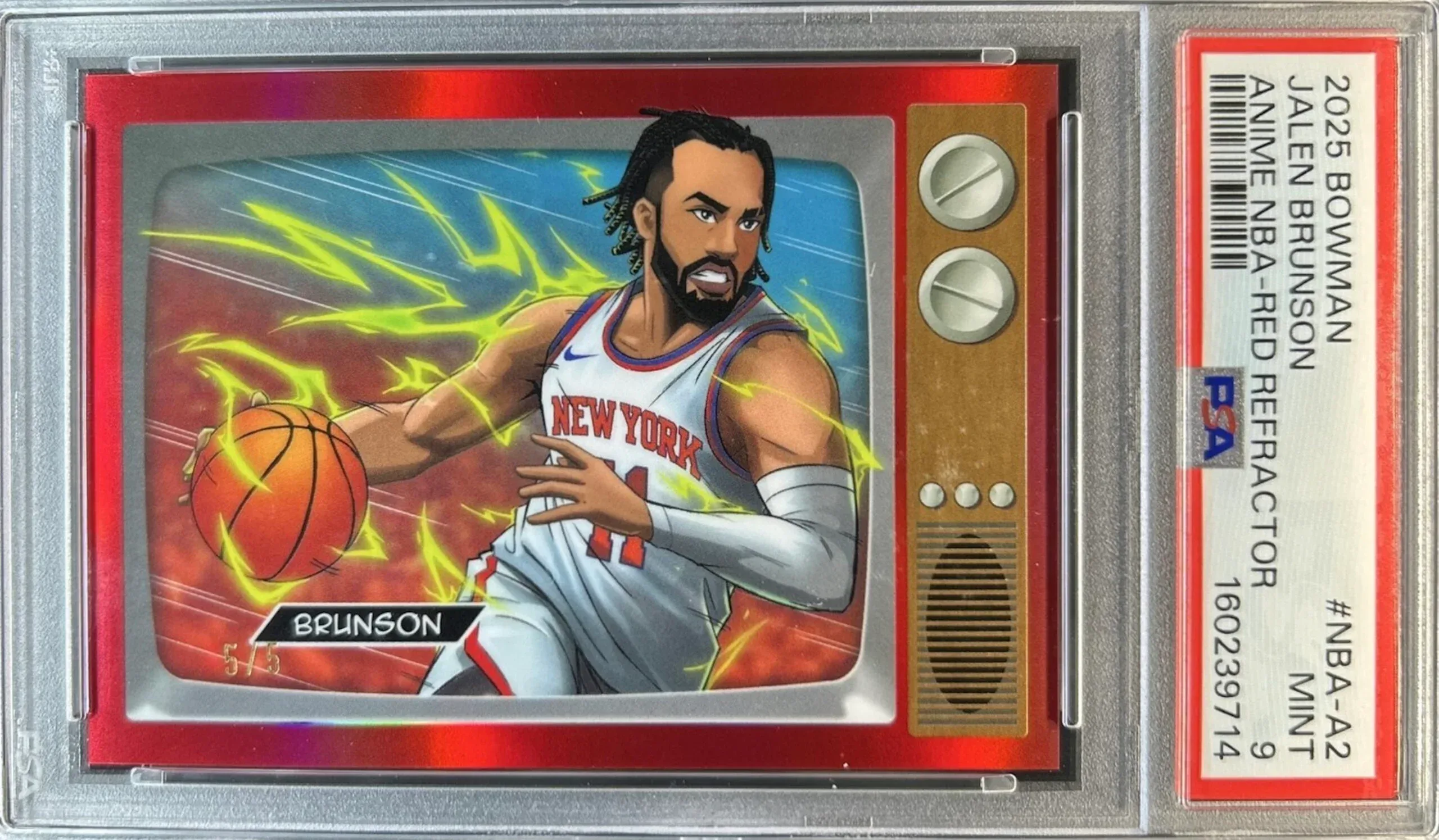 2025-26 Bowman Anime Red Refractor Jalen Brunson card.