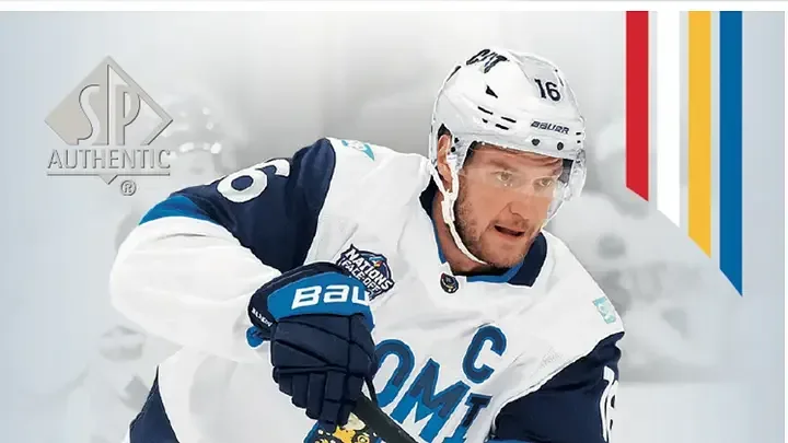 Alexsander Barkov with Team Finland is featured on this card for Nations Face-Off is pictured.