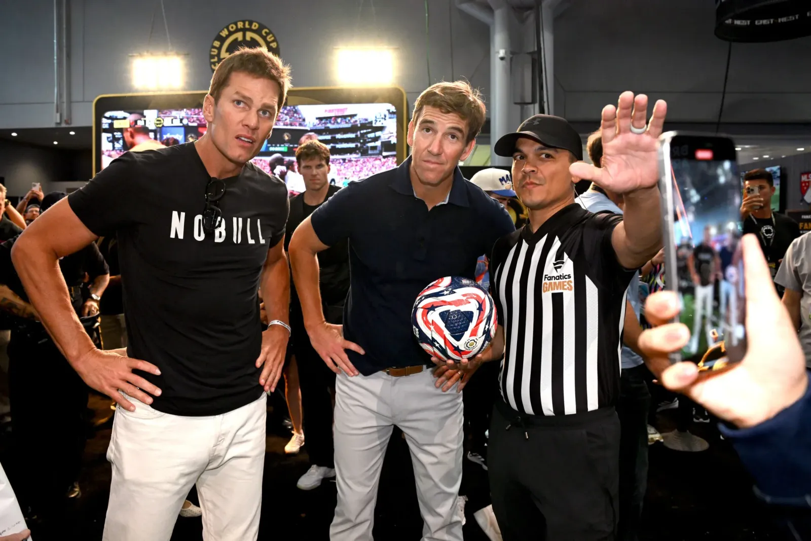 Tom Brady and Eli Manning participate in Fanatics Games at Fanatics Fest NYC.