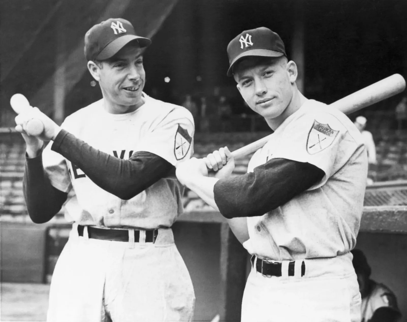 New York Yankees stars Joe DiMaggio (left and Mickey Mantle in 1951.