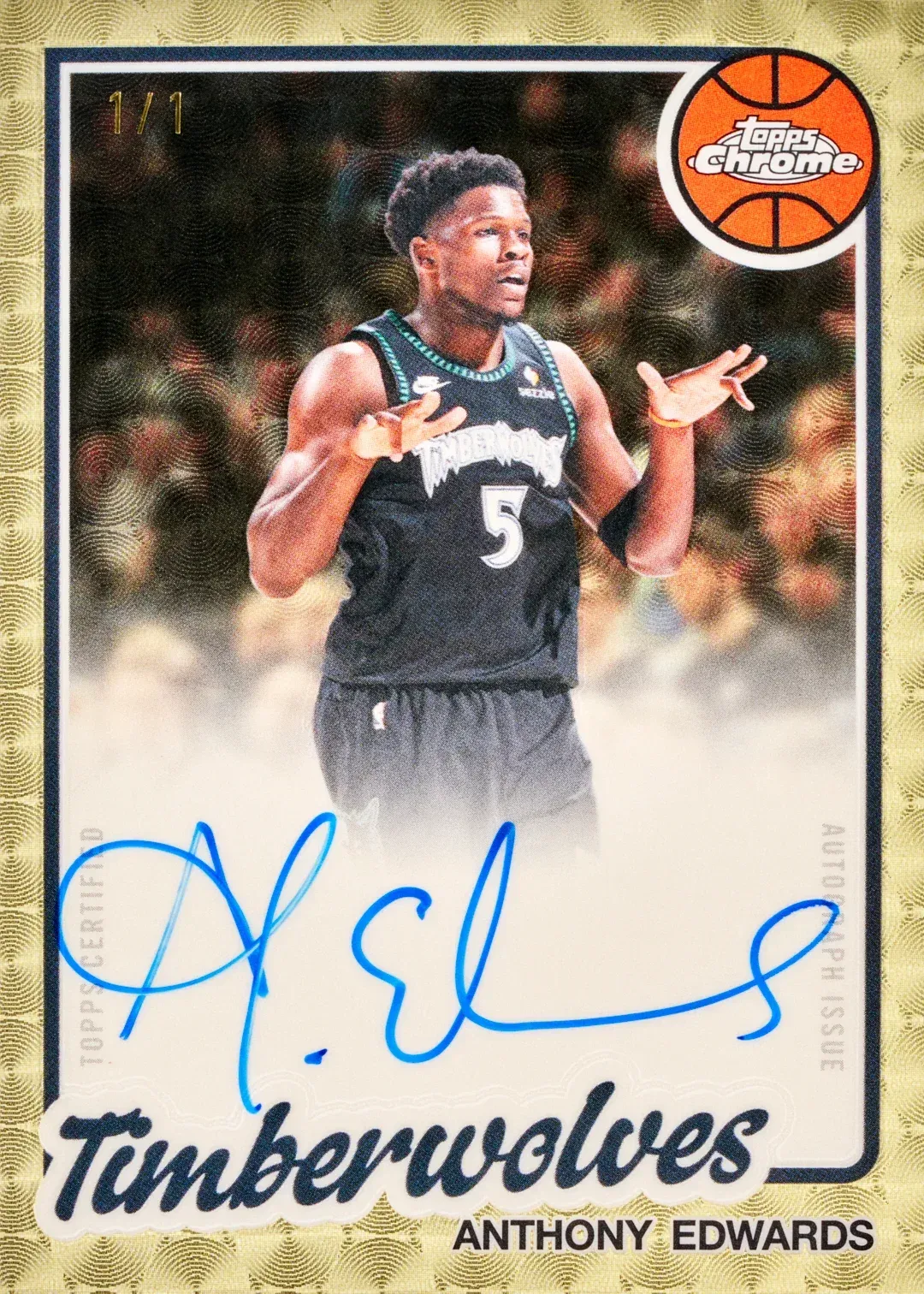 Topps Chrome Updates 1/1 Anthony Edwards autograph card.