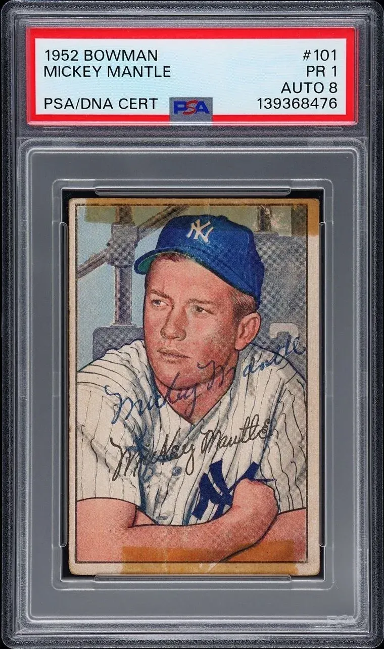 1952 Bowman Mickey Mantle card with Mantle's on-card autograph.