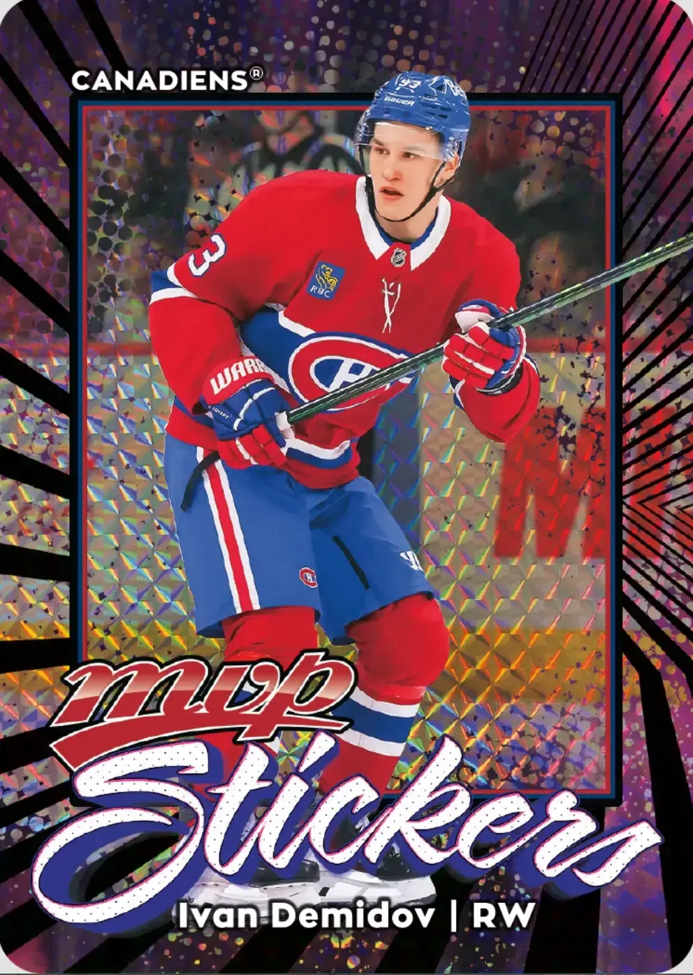 Image of Ivan Demidov on MVP sticker with shimmering purple/orange background.