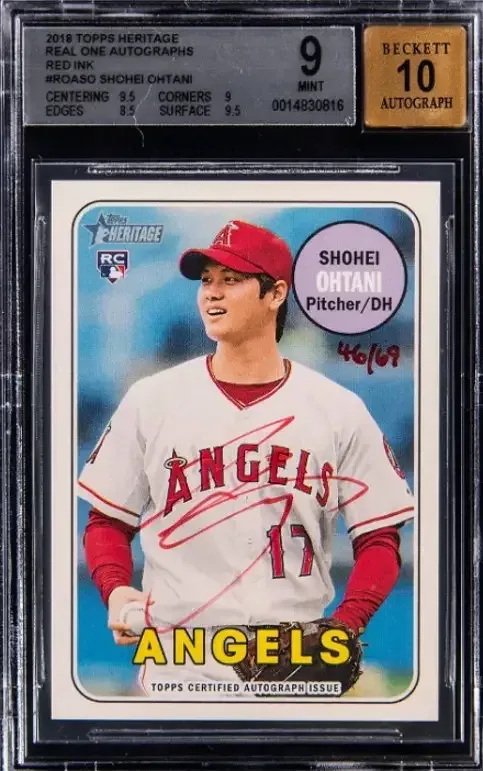 A BGS 9 2018 Topps Heritage Real One Autographs Red Ink Shohei Ohtani Rookie Card (#46/69)