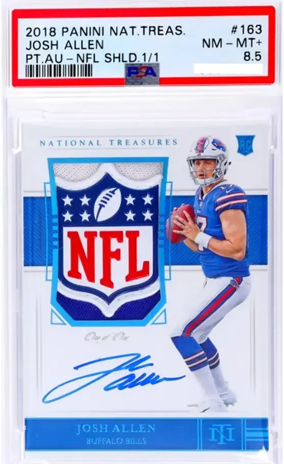 A one-of-one PSA 8.5 2018 Panini National Treasures Josh Allen NFL Shield Autograph rookie card (#163)