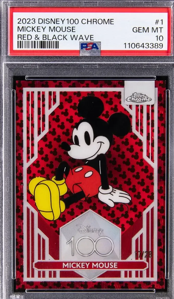 2023 Topps Disney 100 Chrome Red & Black Wave #1 Mickey Mouse (#17/28) PSA 10