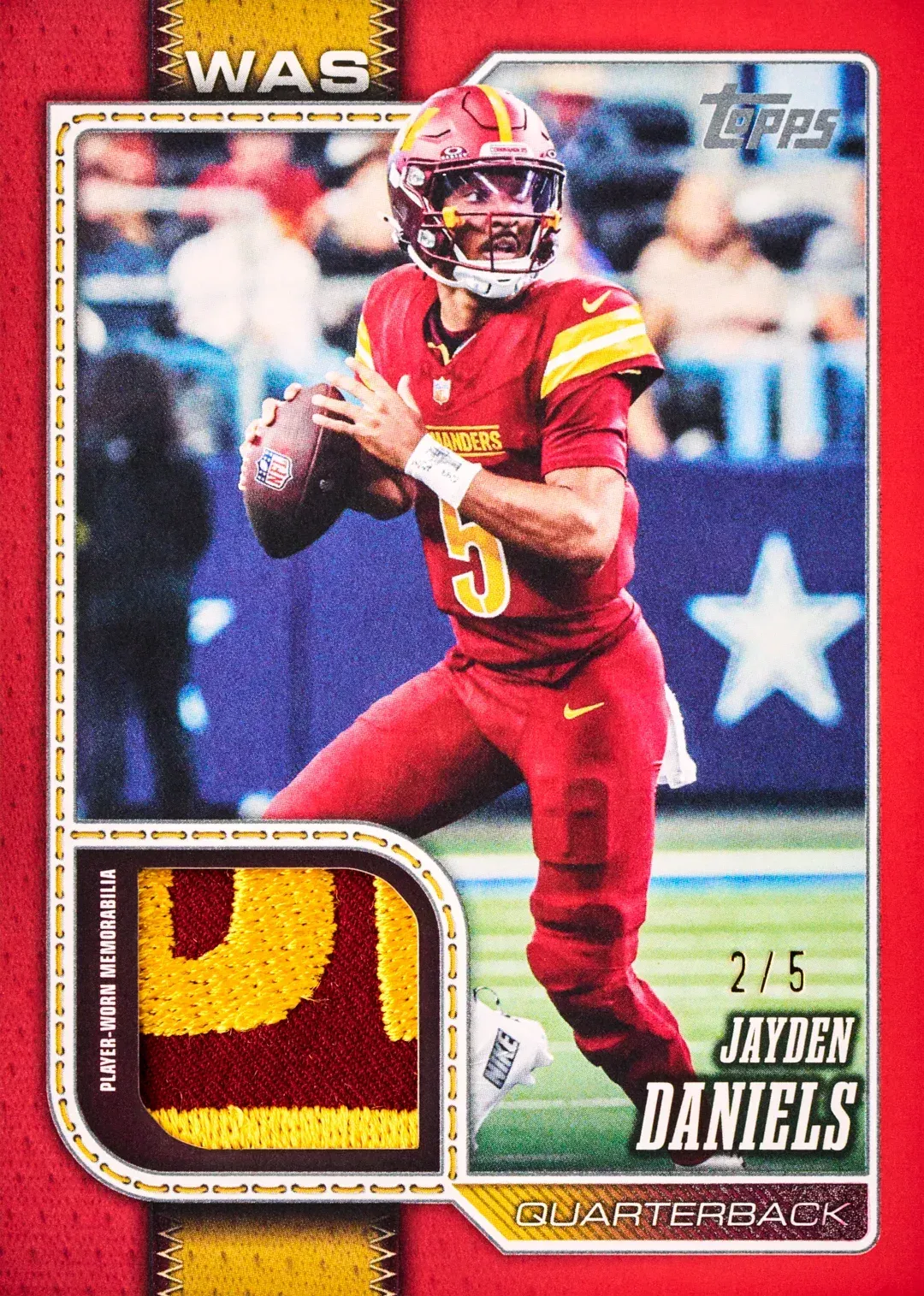 2026 Topps Flagship Football Jayden Daniels Real One Relics card.