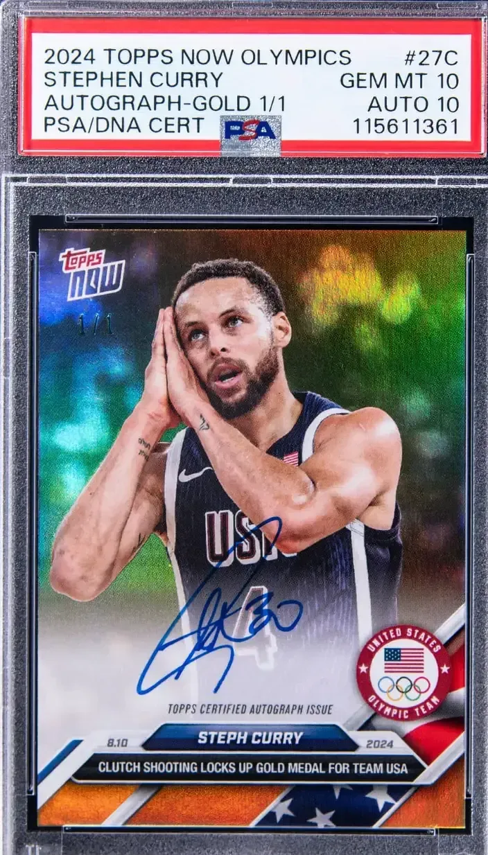 2024 Topps Now Olympics Autographs Gold #27C Stephen Curry Signed Card (#1/1)