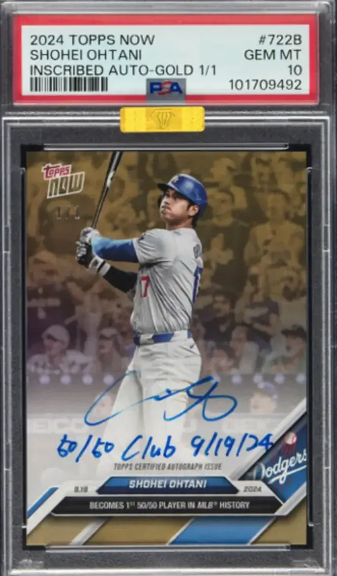 2024 Topps Now Shohei Ohtani (Inscribed Autograph-Gold) #722B PSA Gem Mint 10 - #'d 1/1 - MBA Gold