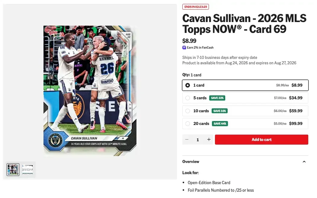 Cavan Sullivan Topps Now