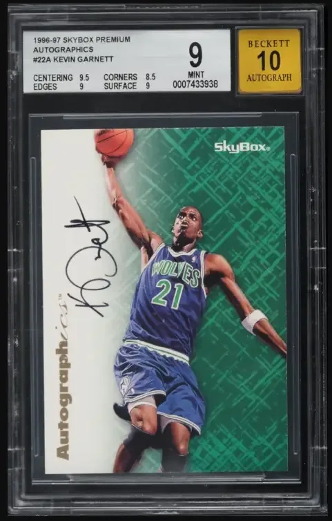 Unlike most player in the set, Kevin Garnett's black-ink Autographics is much rarer than the blue parallel.