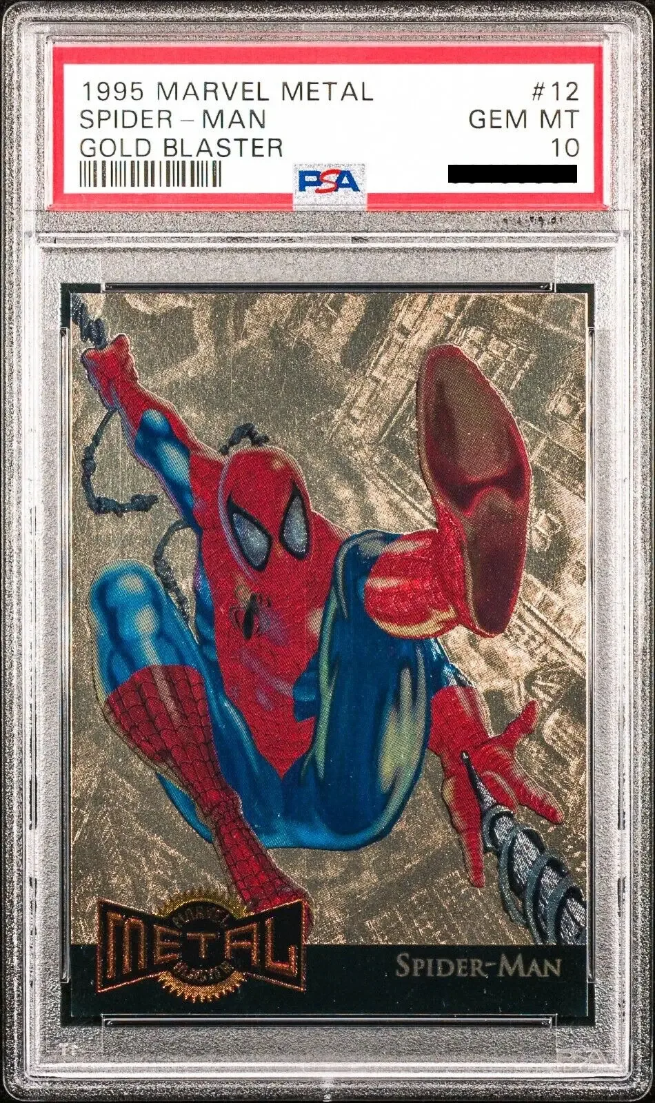 Spider-Man 1995 Marvel Metal Gold Blaster PSA 10