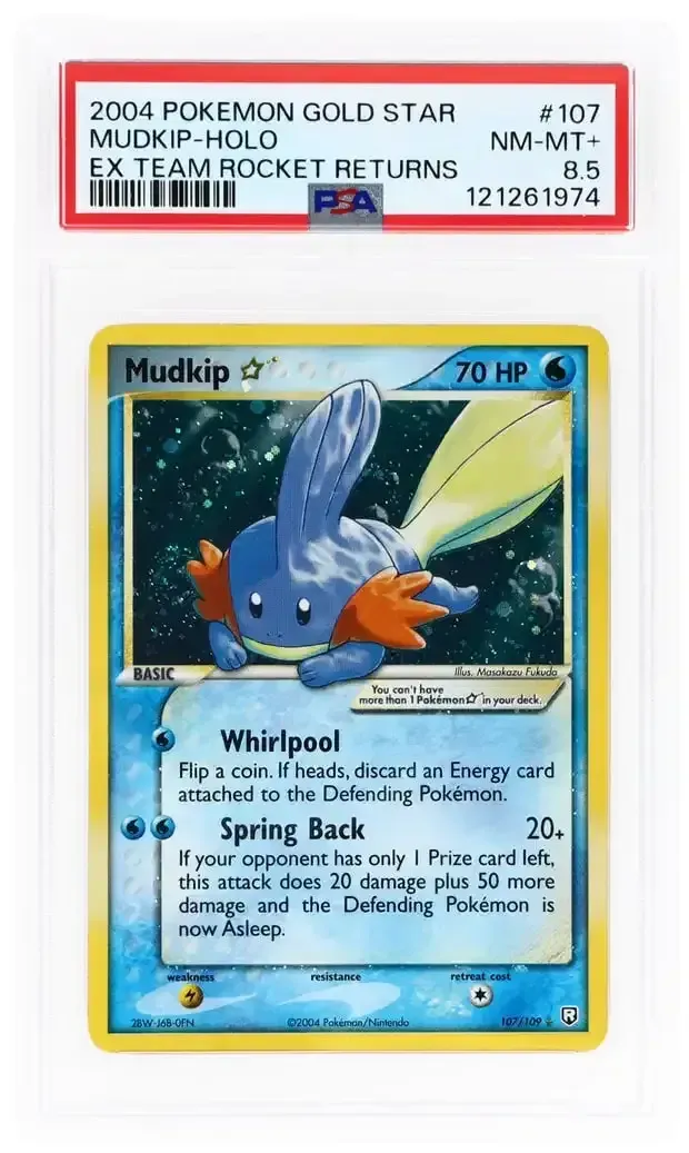 2004 Pokemon Ex Team Rocket Returns Gold Star Holo Mudkip PSA 8.5