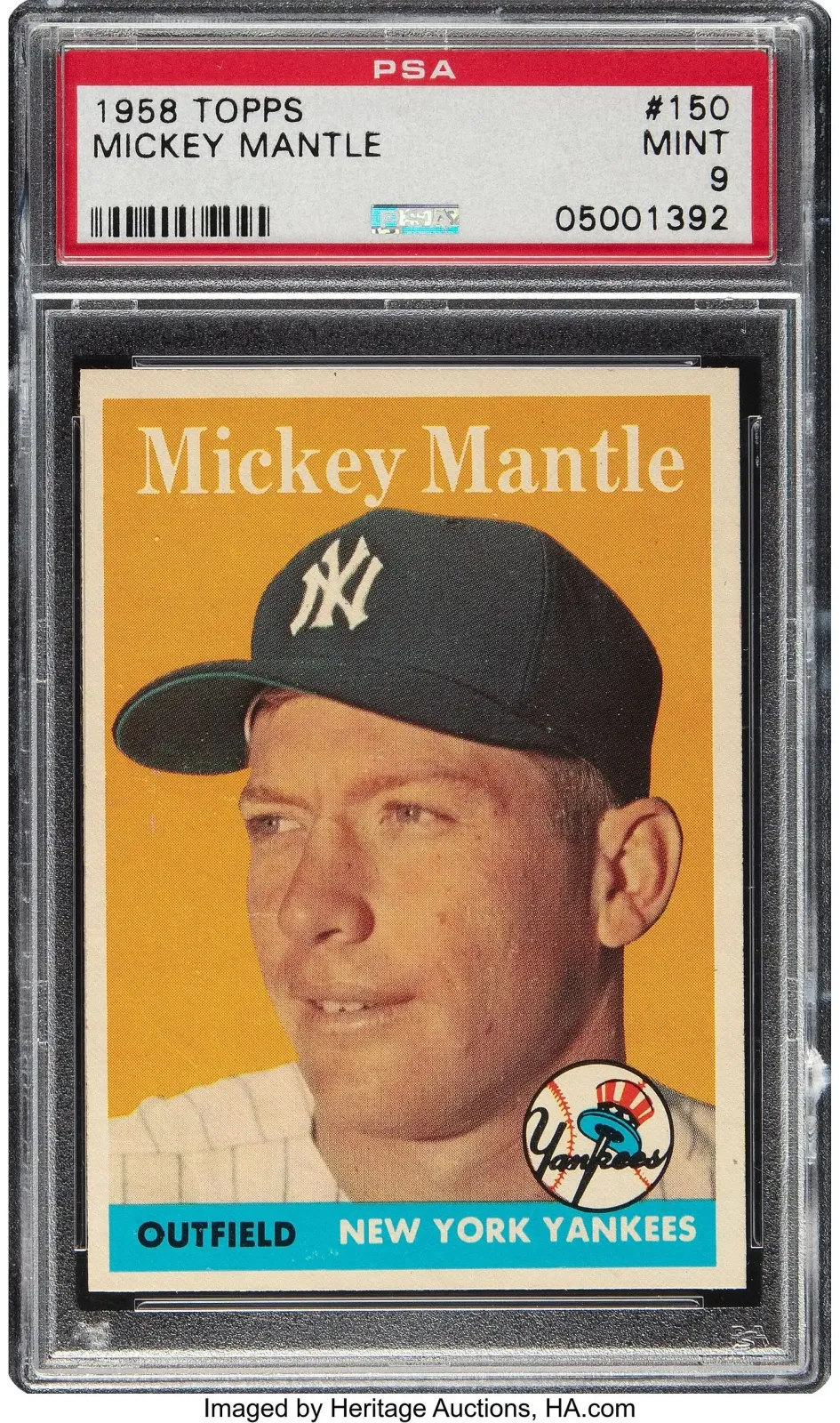 1958 Mickey Mantle #150. With a PSA population of 28 PSA 9's, there are none higher.