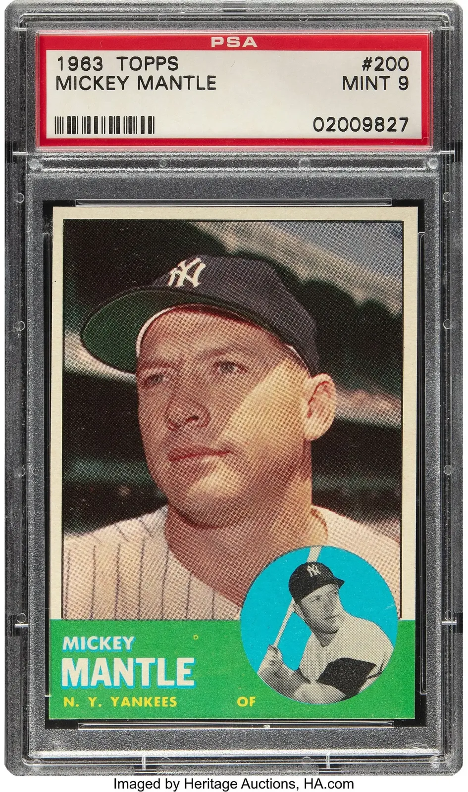 1963 Mickey Mantle #200. A PSA pop of 40 at PSA 9 with only two PSA 10s higher.