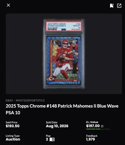 Patrick Mahomes Blue Wave /150 PSA 10