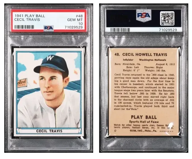 1941 Play Ball - Cecil Travis - Card No. 48 - PSA 10
