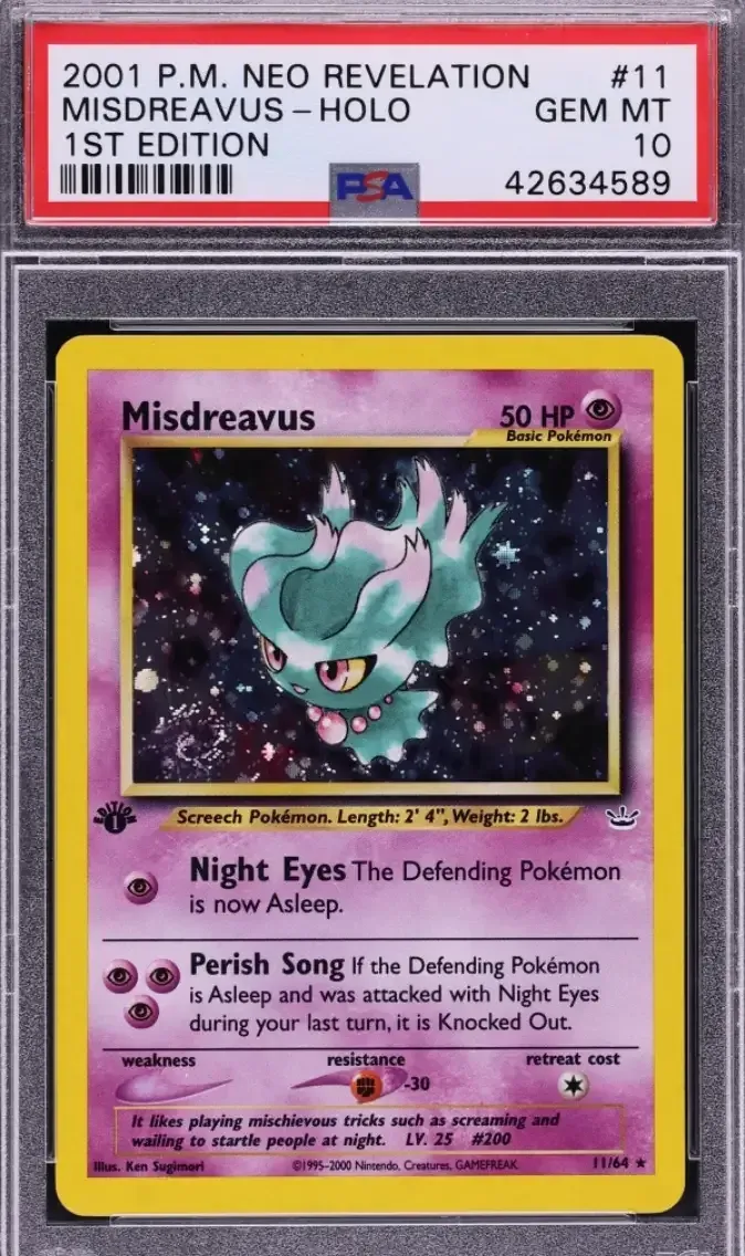 2001 Pokemon Neo Revelation 1st Edition Holo Misdreavus #11 PSA 10