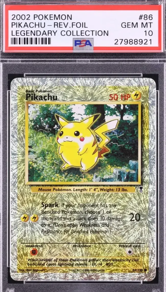 2002 Pokemon Legendary Collection Reverse Holo Pikachu #86 PSA 10