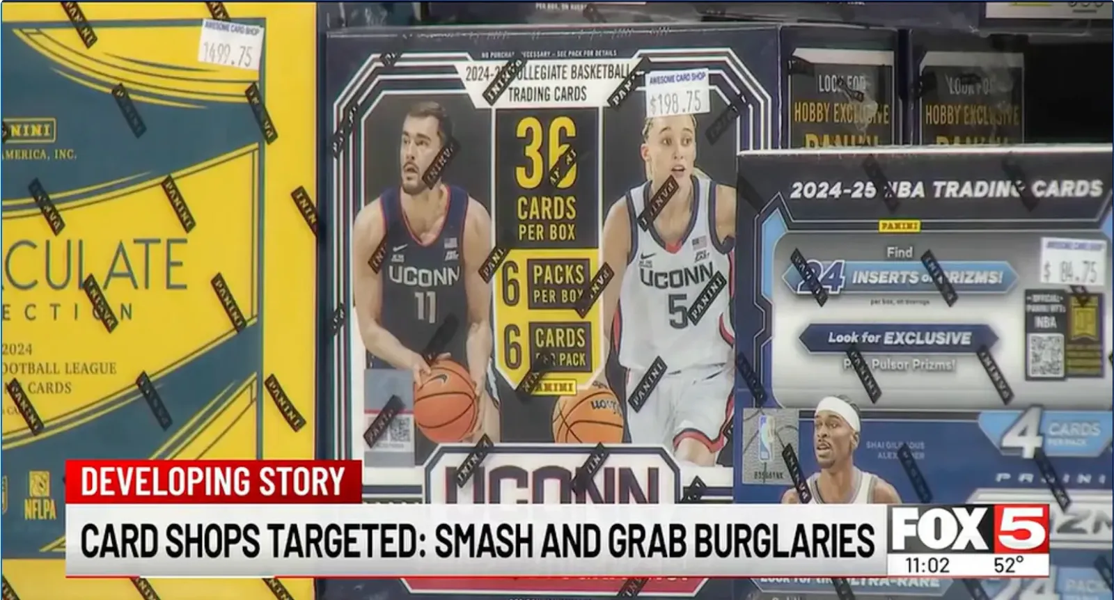 Boxes of sports cards at a Las Vegas card shop that was robbed recently. (Photo Credit: Las Vegas FOX5)
