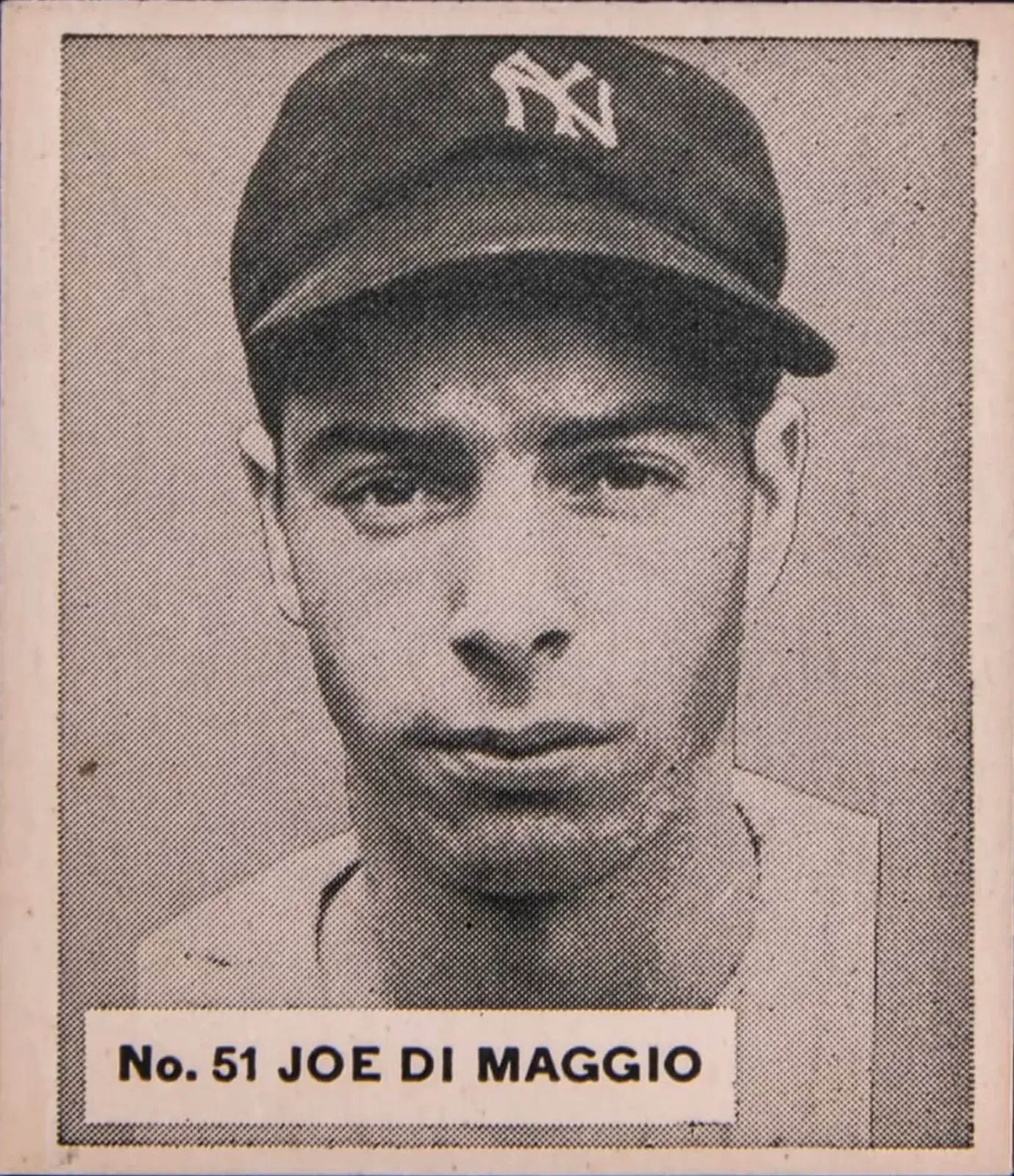 Joe DiMaggio's true rookie card, showing the Yankee Clipper in his debut season.