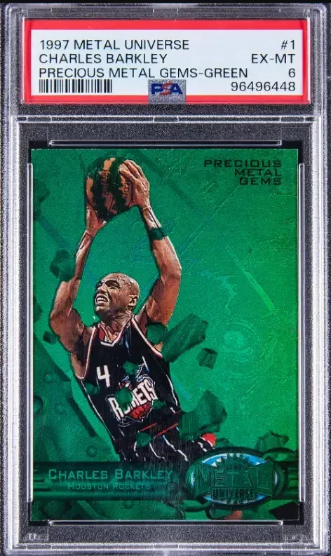 Barkley's 1997 Metal Universe Green PMG, limited to only 10 copies, sold for $79k in March.