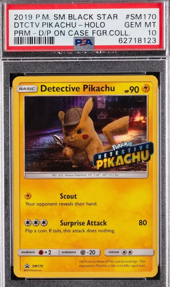 2019 POKEMON SM BLACK STAR PROMO #SM170 DETECTIVE PIKACHU-HOLO PSA 10