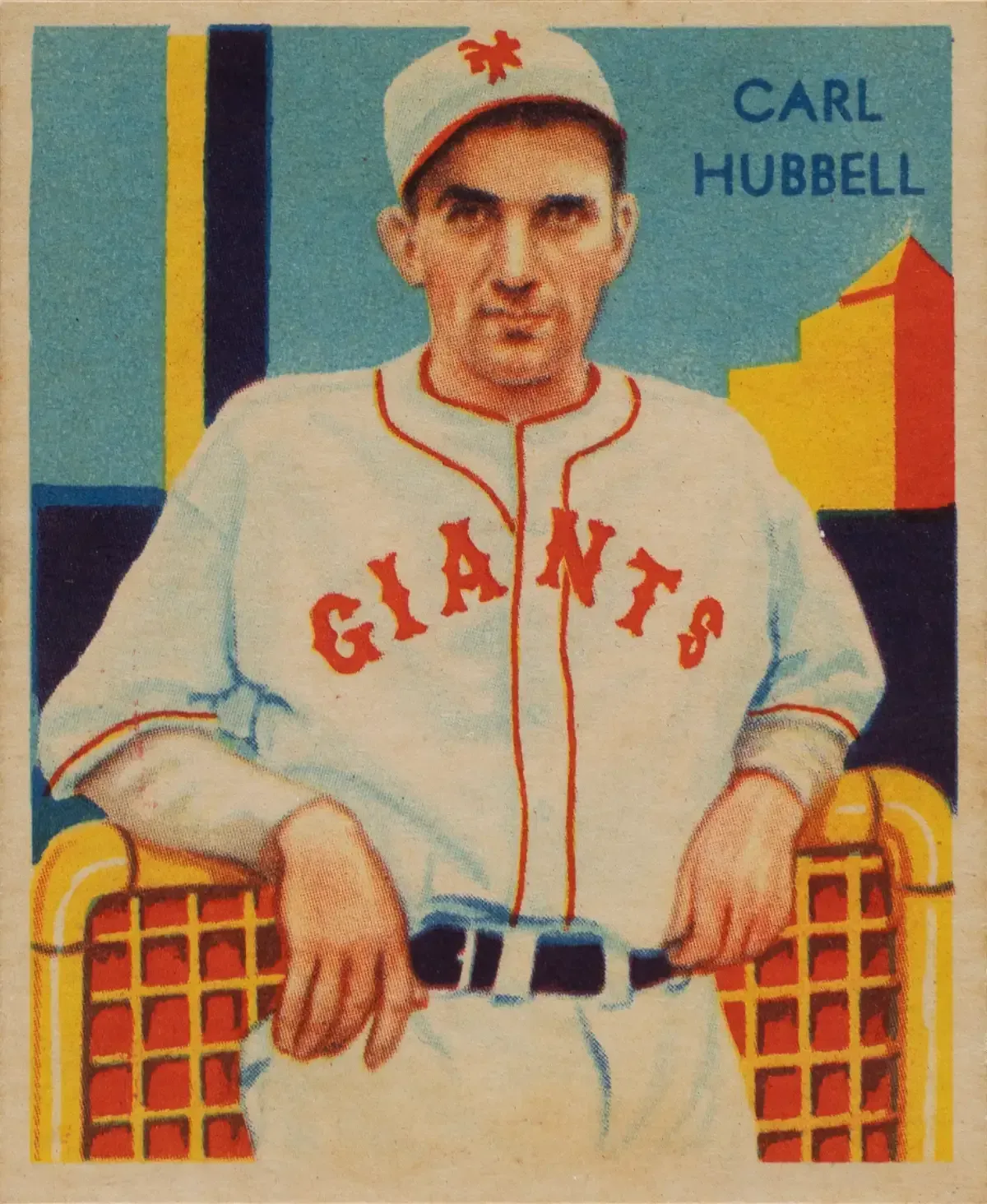 1935 Diamond Star's #39 features Hubbell in a relaxed pose again, with arms up leaning against fencing