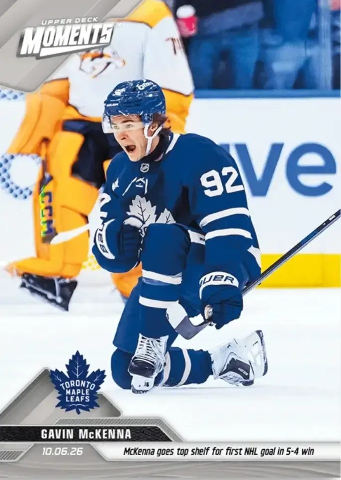 Card featuring player following his first NHL goal