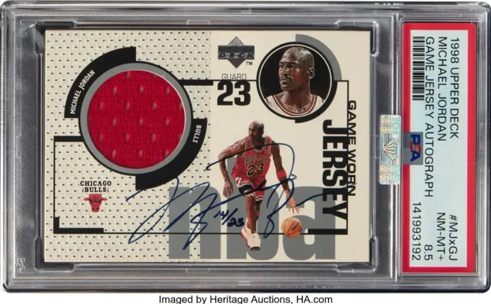 1998 Upper Deck Michael Jordan Game Worn Jersey Autograph, relic is from the 1992-93 season which was the Bulls first 3-peat