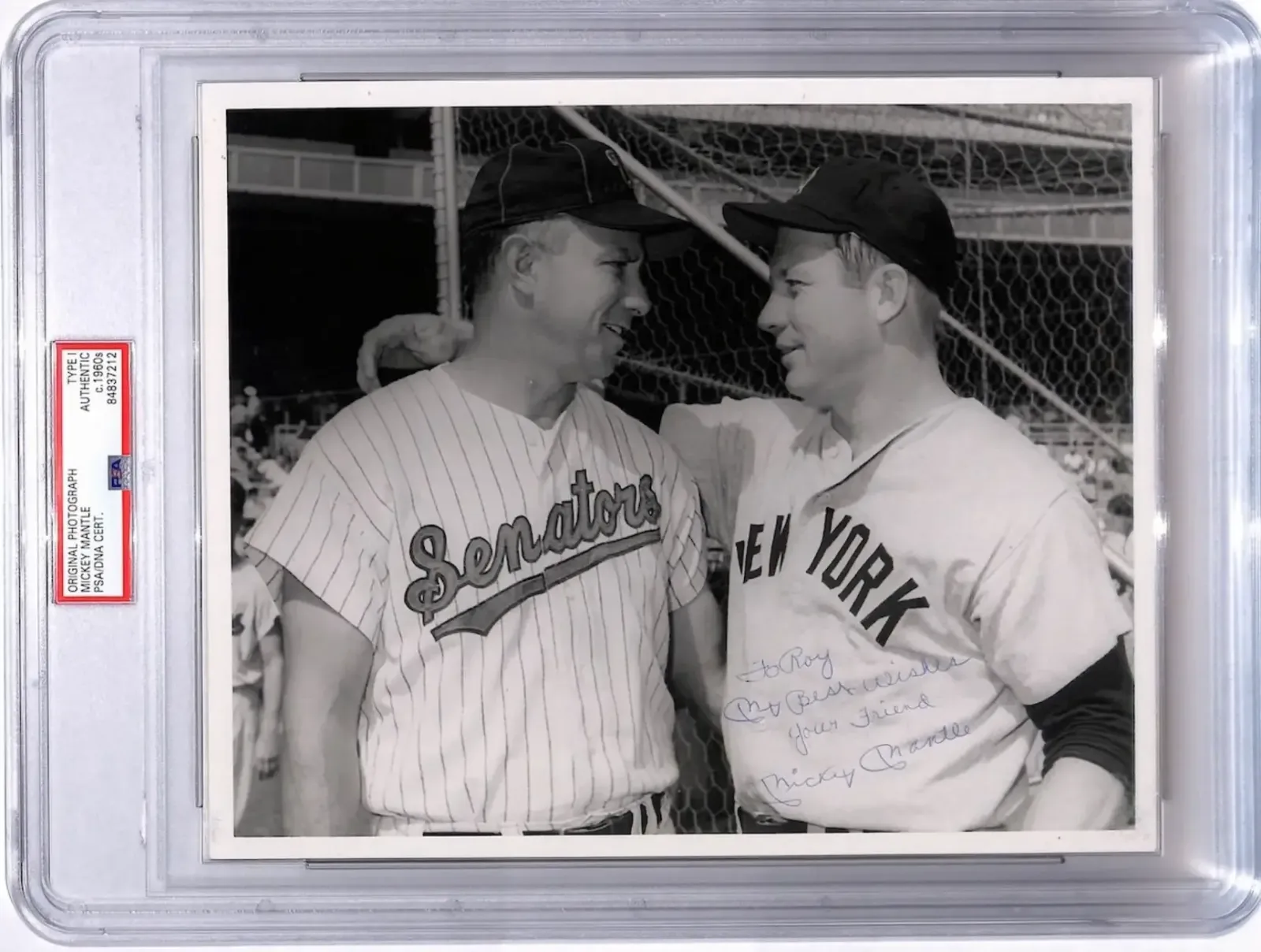 1960s Type 1 Original Vintage Photo: Mickey Mantle and Roy Sievers Autographed/Inscribed by Mantle PSA/DNA