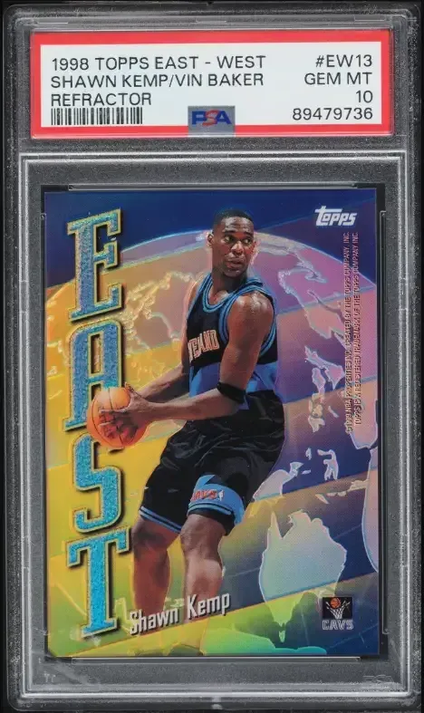 A PSA 10 copy of Kemp's Topps East/West Refractor, which shows Baker on the back, has fluctuated in value.