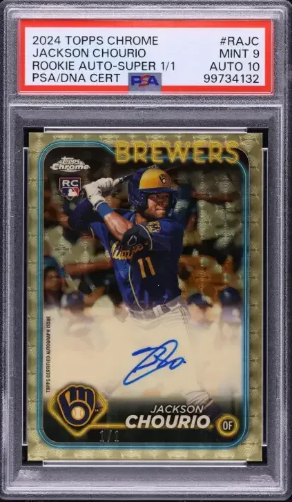 Highest Selling Jackson Chourio Rookie Autograph Card Sold for $78,000.00 1/1 2024 Topps Chrome Superfractor PSA 9 Auto 10.