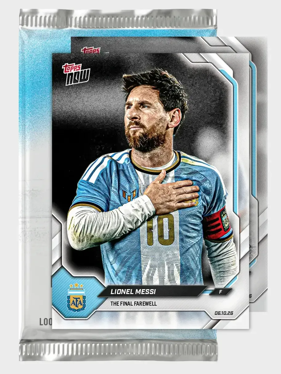 Lionel Messi's base card and record-breaking Topps NOW Final Farewell Pack, which reached a print run of 664,325.