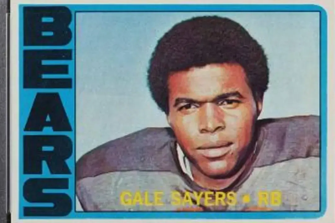 Gale Sayers photo on NFL card, with "Bears" on right side of card in Black text with blue background.