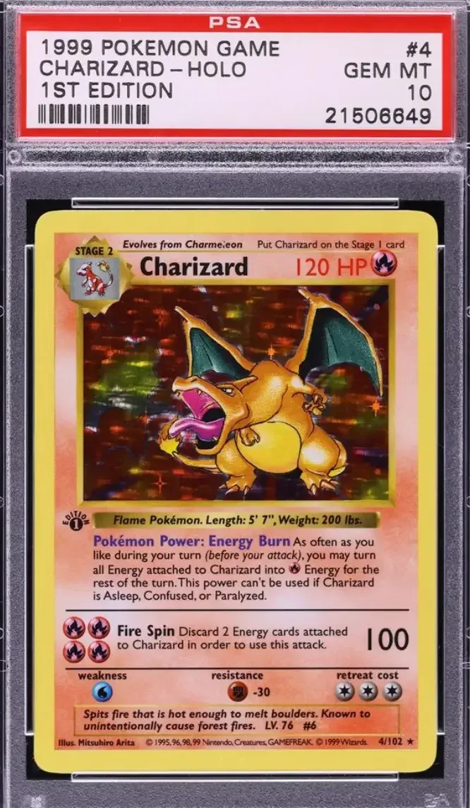 1999 Pokemon Base Set Shadowless 1st Edition Holo Charizard #4 PSA 10