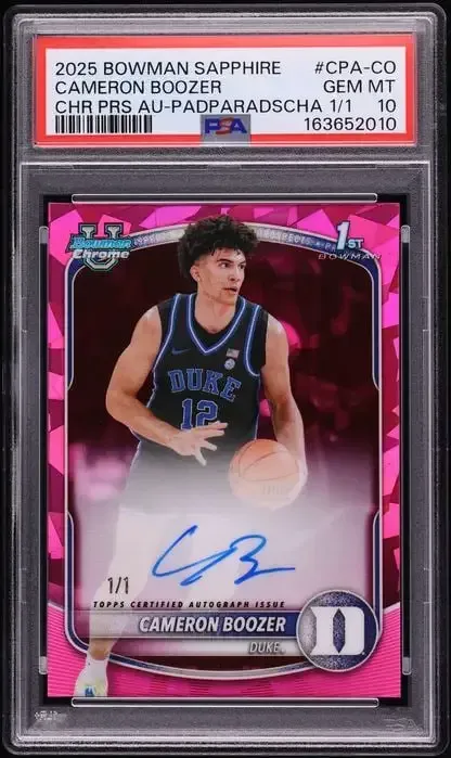 2025 Bowman Chrome University Sapphire Padparadscha Cameron Boozer RC Auto 1/1 PSA 10