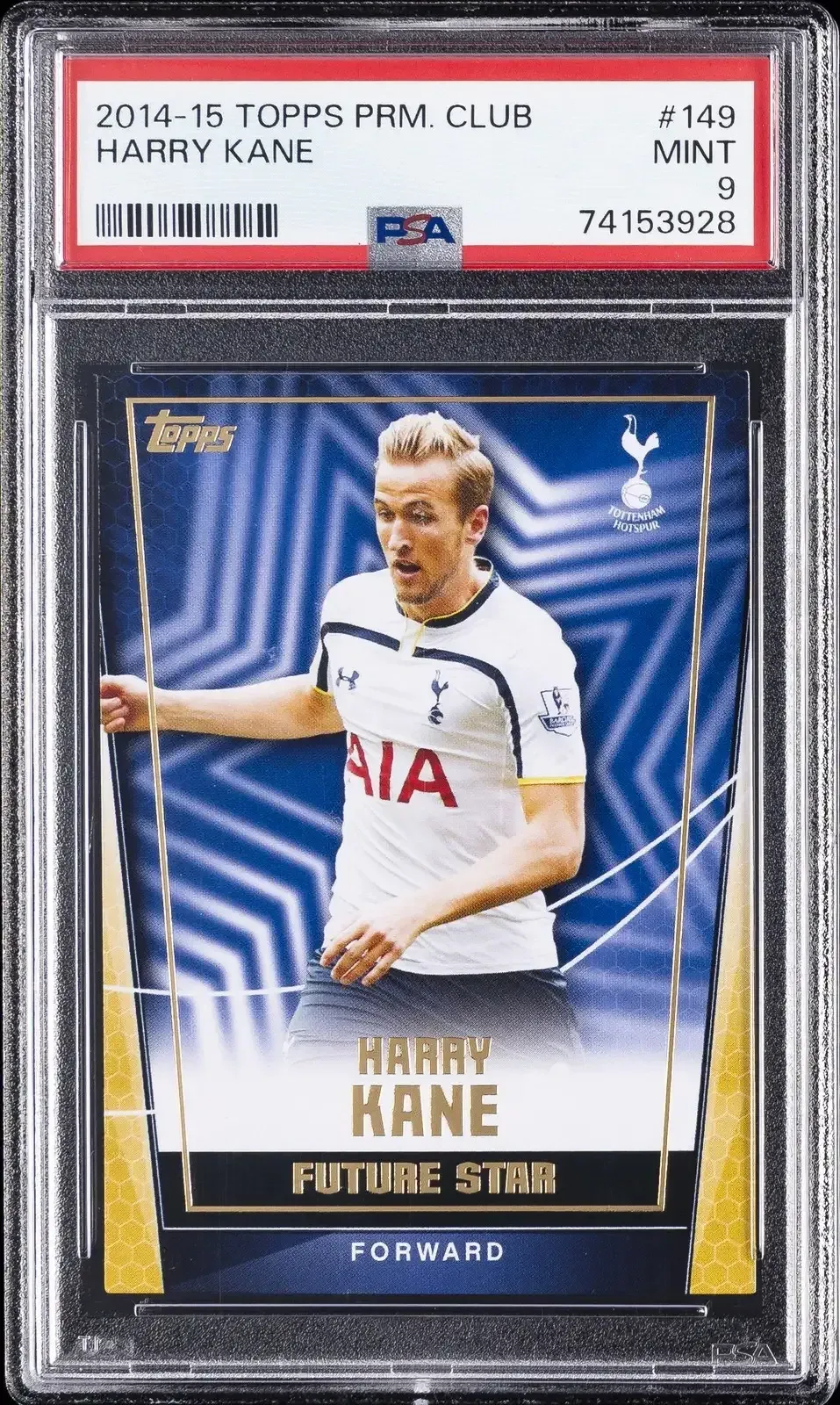 Harry Kane 2014-15 Topps Premier Club Future Star #149 rookie card in a PSA 9 Mint slab