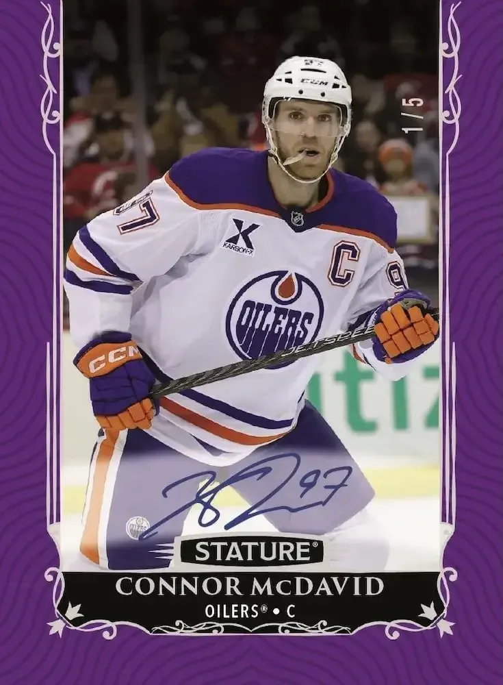 Stature's seven autograph parallels include Purple, limited to only five copies.