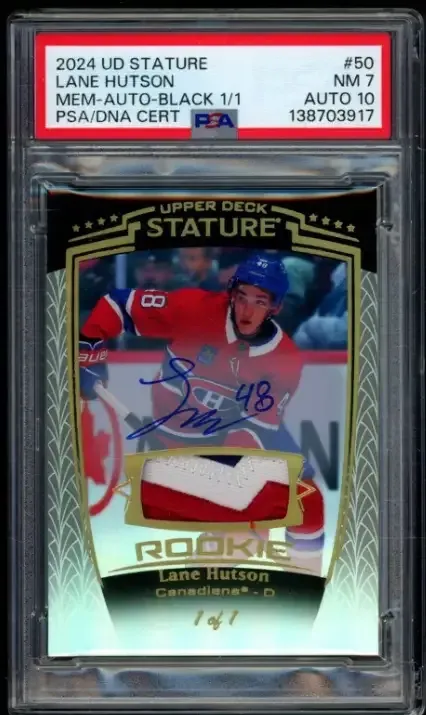 Lane Hutson's one-of-one Black RPA from 2024 Stature sold for over $12k.
