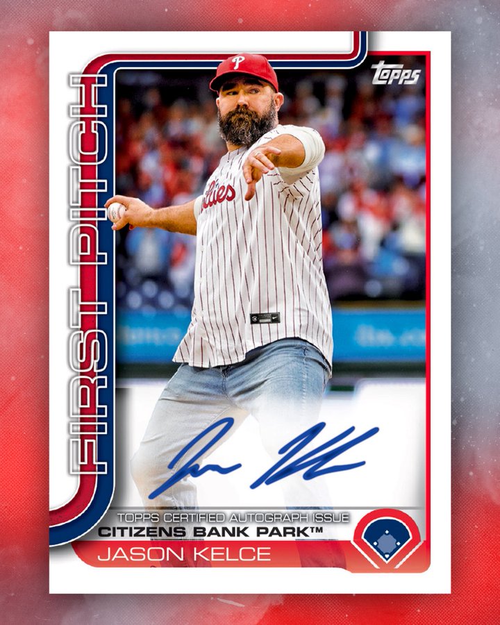 Jason Kelce Joins the Phillies Card Lineup with Autographed Topps Baseball Card